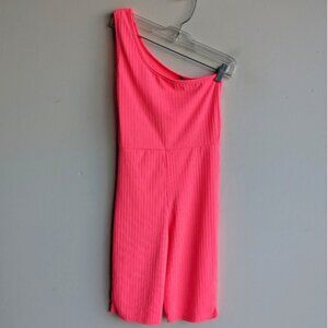 I Saw It First neon pink ribbed one shoulder one piece romper